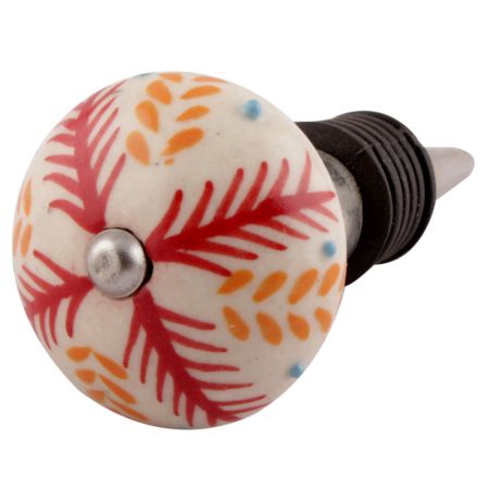 Red Leaf Ceramic Floral Wine Stopper